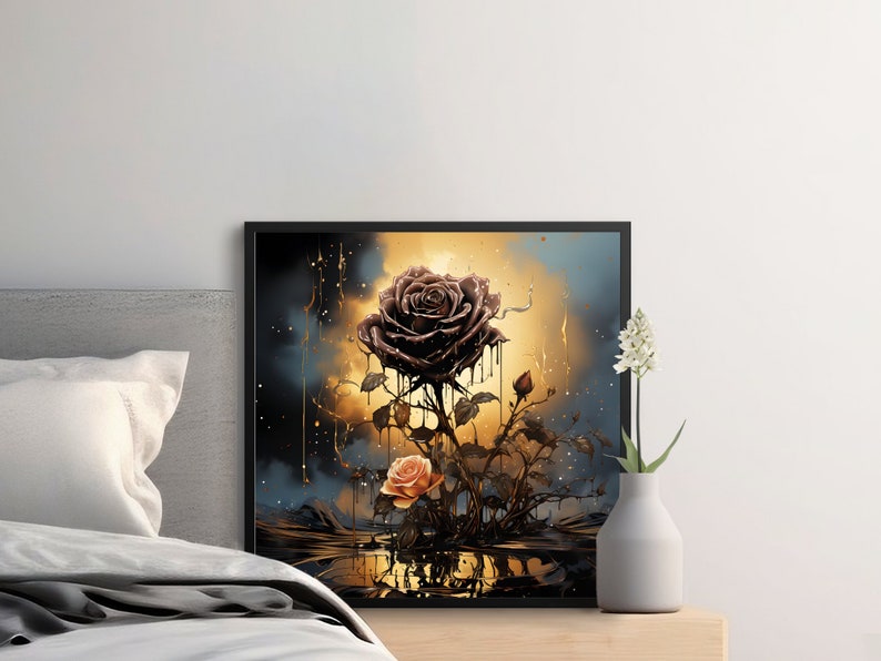 Wall Art Black Rose Flower, Black Rose Art Wall Decor, Gothic Rose Wall