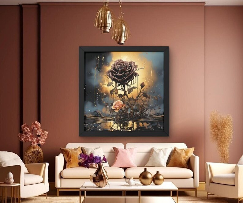 Wall Art Black Rose Flower, Black Rose Art Wall Decor, Gothic Rose Wall