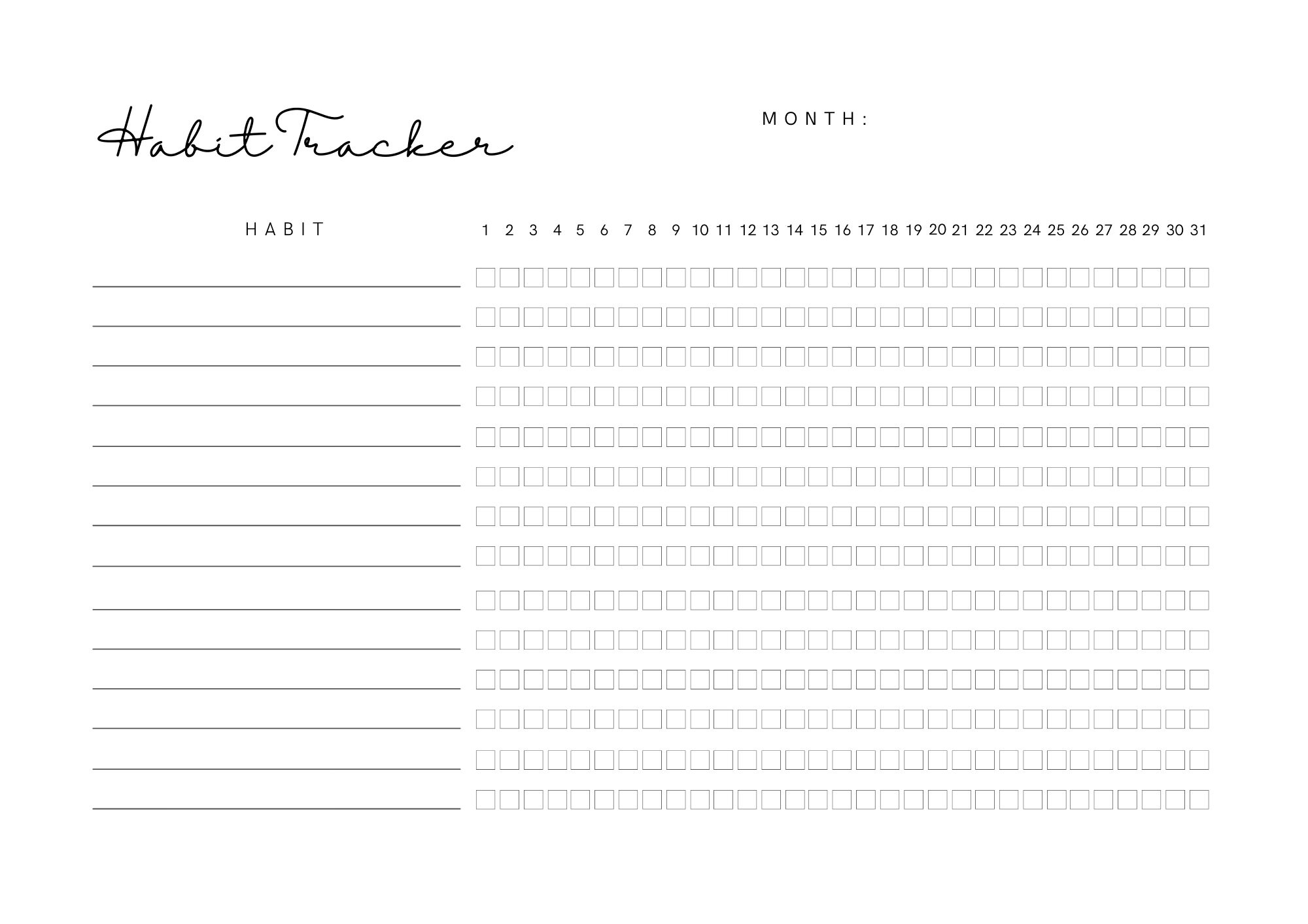 Printable Undated Monthly Habit Tracker - Etsy