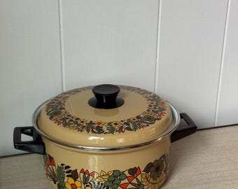 Forno Holandês Hendler's Pointerware Floral Esmaltado Vintage dos anos 70