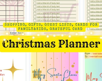 Your Christmas Planner Printable, Gift  Planner, Shopping List, To-Do List, 3 different design for Holiday cards, Gratitude Card, Lover Card