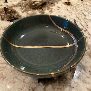 Kintsugi, Kintsugi Bowl Emerald Green Bowl, Minimalist, Kintsugi Emerald Bowl, Fall Decor, Gifts For Her, Handmade Gifts