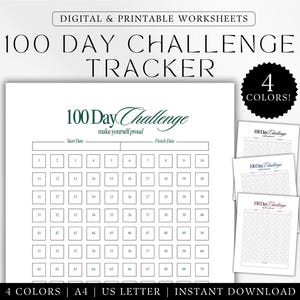 100 Day Challenge Tracker Printable PDF 100 Day Habit Tracker Fillable Template 100 Day Printable Challenge Worksheet Instant Download