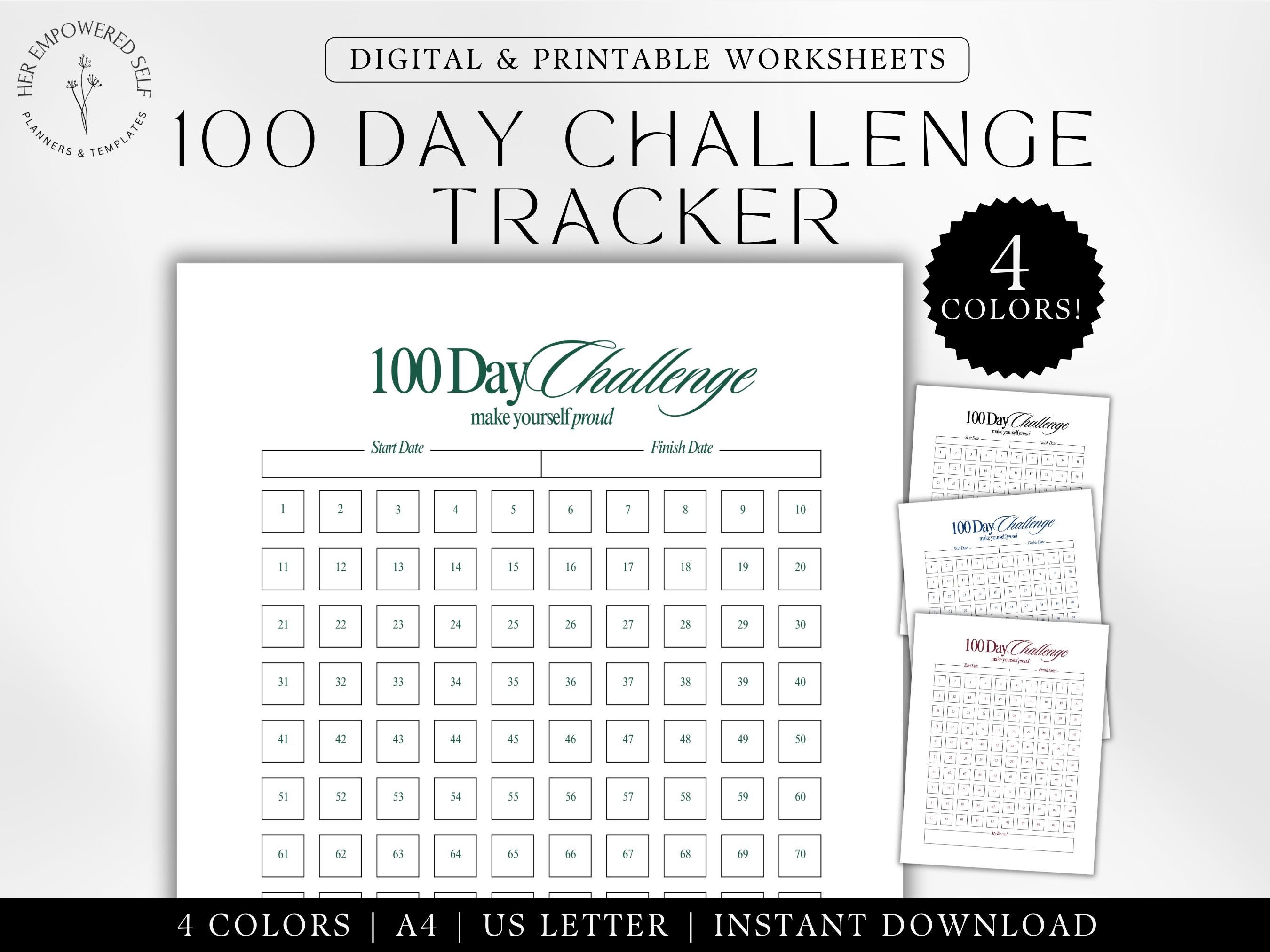 100 Day Challenge Tracker Printable PDF 100 Day Habit Tracker Fillable ...