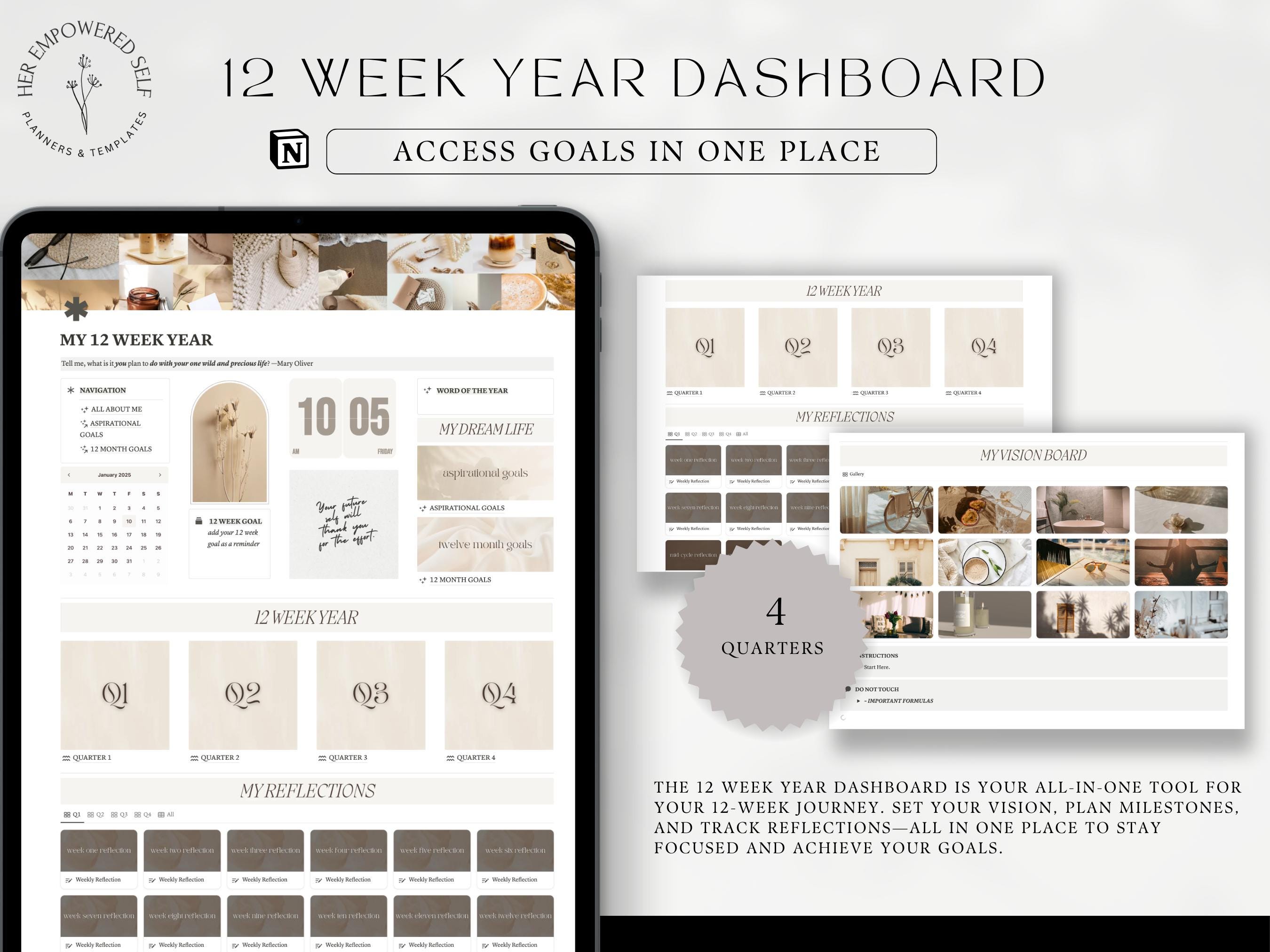 12 Week Year Planner Notion Template 2026 90 Day Goals Vision Board ...