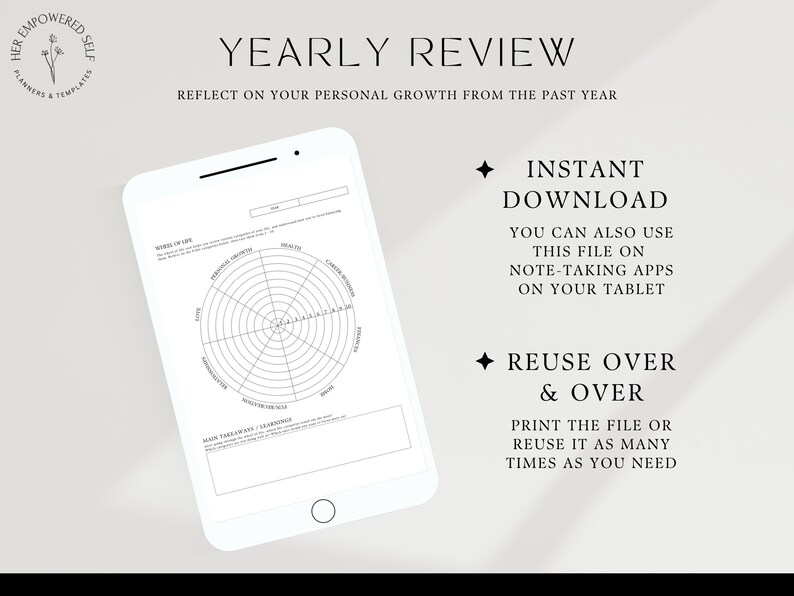 Instant download of yearly review, reuse over and over