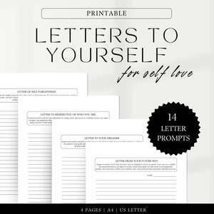 Cartas para você mesmo - Planilha de amor próprio guiado - Carta A4 para impressão - Diário de auto-reflexão - Planilhas de mentalidade