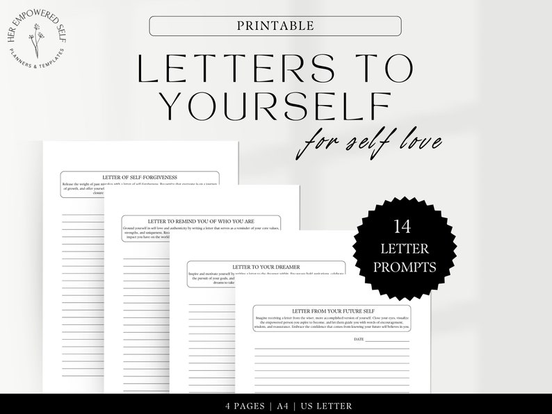 Letters to Yourself for self-love, Journal Prompts, Guided Prompts, 14 pages