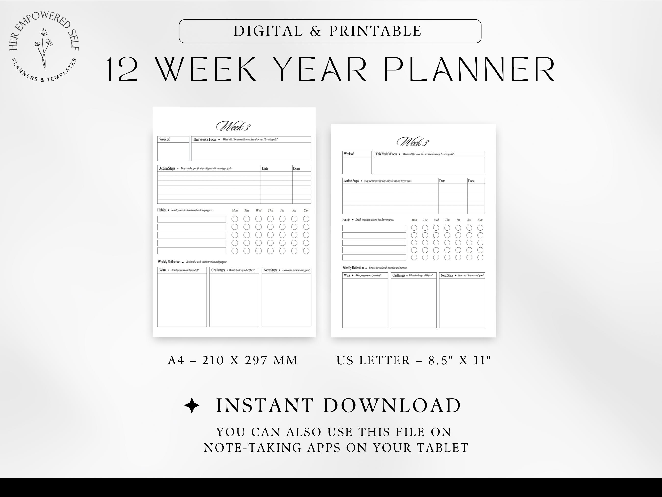 12 Week Year Planner Template Printable Planner 2025 90 Day Goal ...