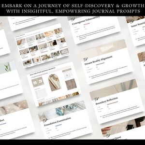 embark on a journey of self-discovery and growth with empowering journal prompts. mock-up examples of the template