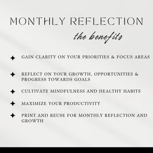 Monthly reflection, planning, planner, productivity planner, productivity worksheet, reusable