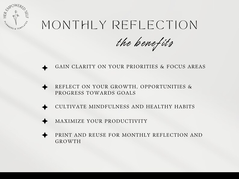 Monthly reflection, planning, planner, productivity planner, productivity worksheet, reusable