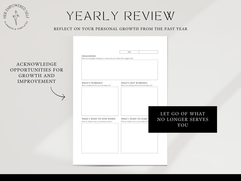 Yearly review, acknowledge opportunities, printable