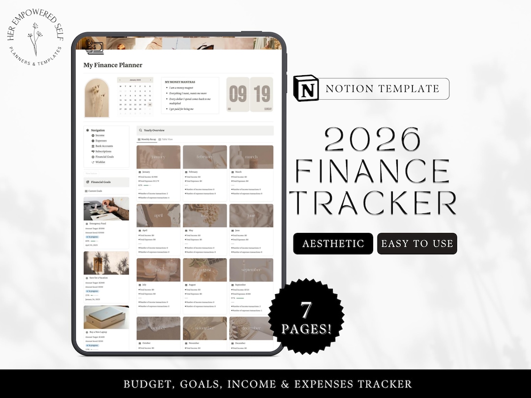 Finance Planner Notion Template 2026 Aesthetic Budget Tracker Monthly ...