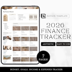 Finance Planner Notion Template 2026 Aesthetic Budget Tracker Monthly Goals Income Expenses Notion Dashboard 2026 Notion Budget Template