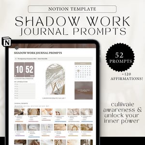 Modèle de notion d’invites de journal de travail de l’ombre - Croissance personnelle - Tableau de bord de notion esthétique - Guérison intérieure de l’enfant - Guide de travail de l’ombre