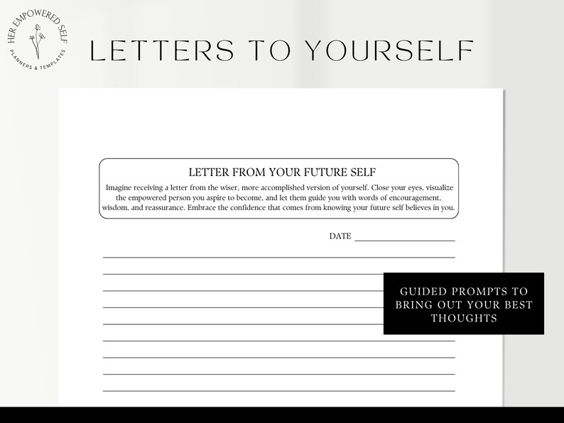 14 Guided Journal Prompts, 14 pages, Letters to yourself