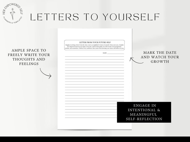 Letters to Yourself for self-love, Journal Prompts, Guided Prompts, Personal growth worksheet