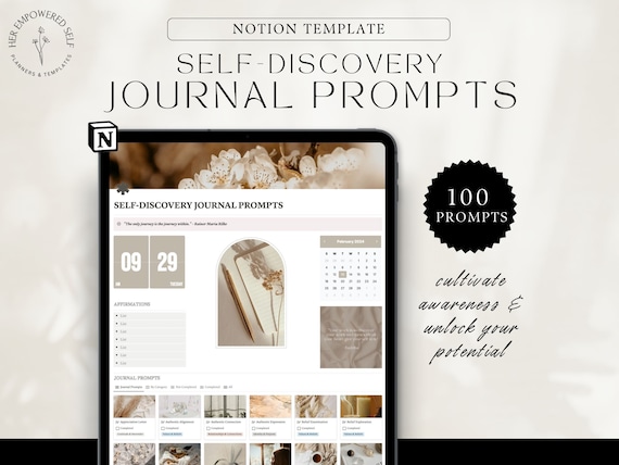 Self-Discovery Notion Journal Prompts | Journal Templates | Personal Growth Journaling | Aesthetic Notion Template | Notion Dashboard