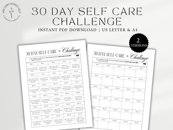 30 Day Self Care Challenge Printable Self Care Habit Tracker Printable Planner Customizable 30 Day Challenge Self Care Journal Fillable PDF