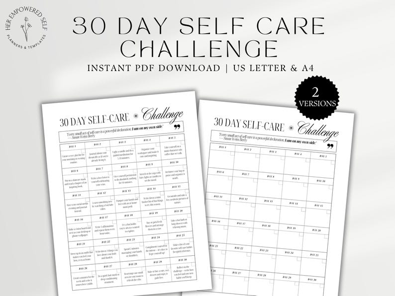 30 day delf care challenge, instant pdf download, us letter, a4, 2 versions