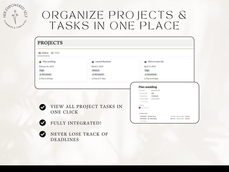 organize projects in one place, never miss deadlines