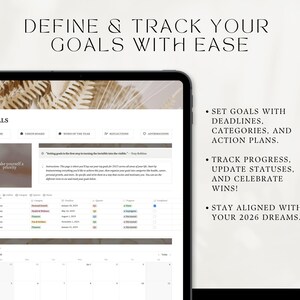 define and track your goals with ease, track progress, set goals, celebrate wins, reach your 2026 goals
