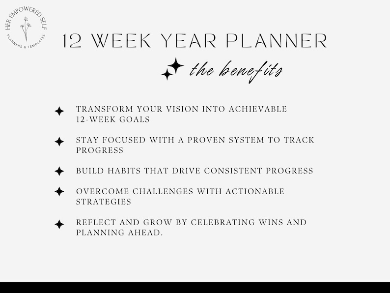 12 week planner benefits, transform your vision, achievable goals, stay focused, build habits, overcome challenges, celebrate wins
