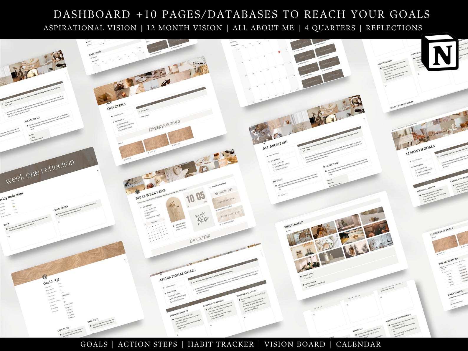 12 Week Year Planner Notion Template 2026 90 Day Goals Vision Board ...