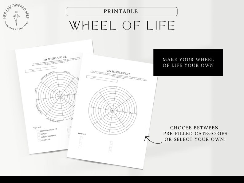 customizable worksheet, printable, digital, wheel of life