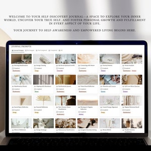 Welcome to your self-discovery journal. mock-up of laptop with self-discovery notion journal template