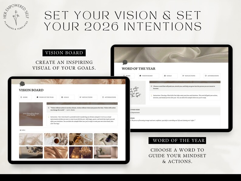 set your vision and your 2026 intentions, word of the year, aesthetic vision board