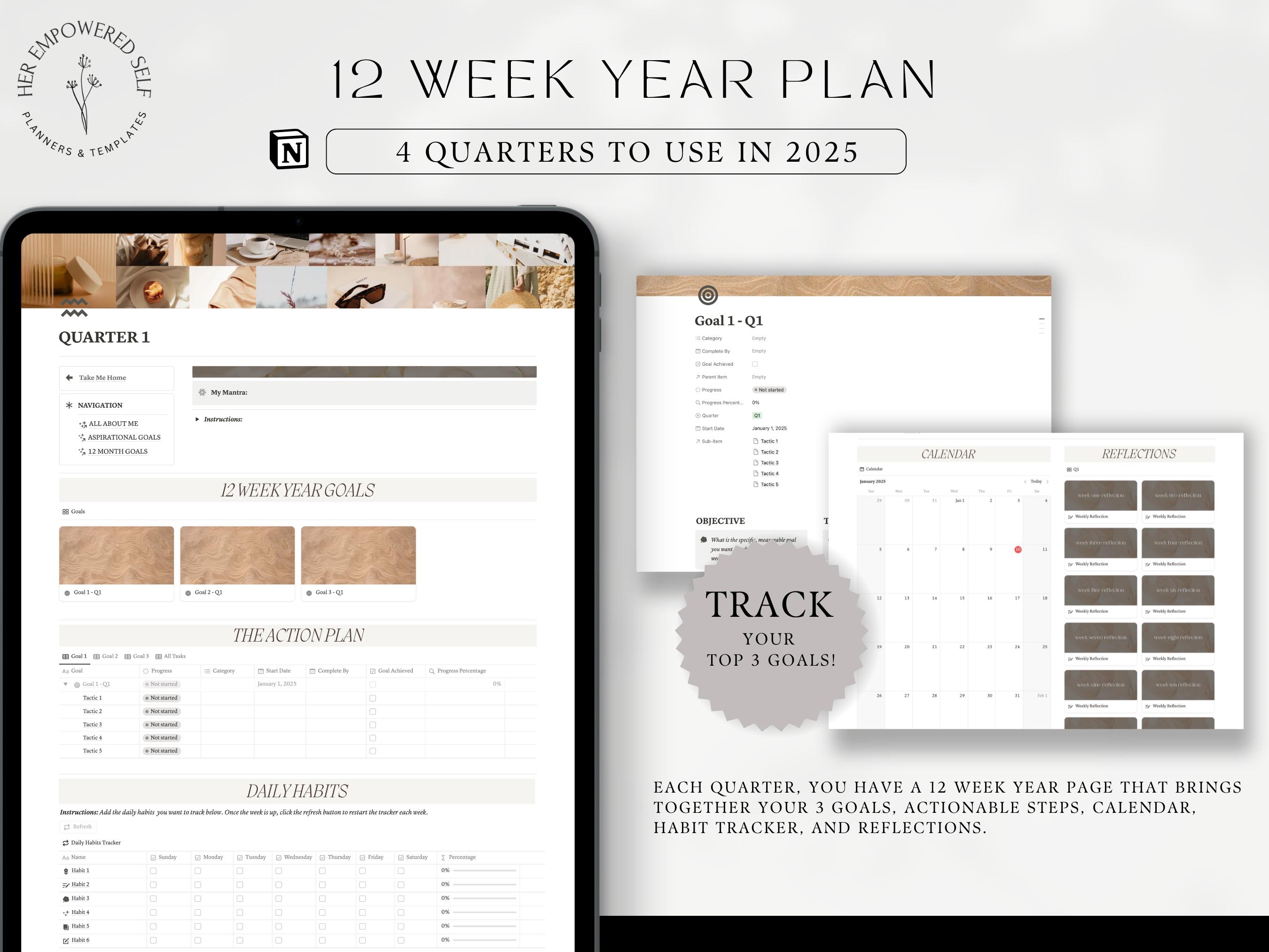 12 Week Year Planner Notion Template 2026 90 Day Goals Vision Board ...