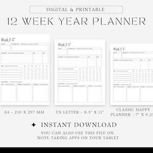 12 week year planner, instant download