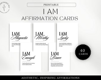 40 I Am Affirmation Cards for Confidence, Positive Mindset, Personal Growth, Aesthetic Affirmation Deck, Instant Download, Printable Cards