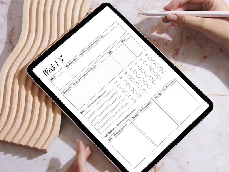 mockup on the tablet. Weekly planner