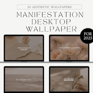 May include: Four desktop wallpapers with motivational quotes. The quotes are "what you focus on expands", "I am a powerful creator", "This is already yours", and "My success is inevitable".