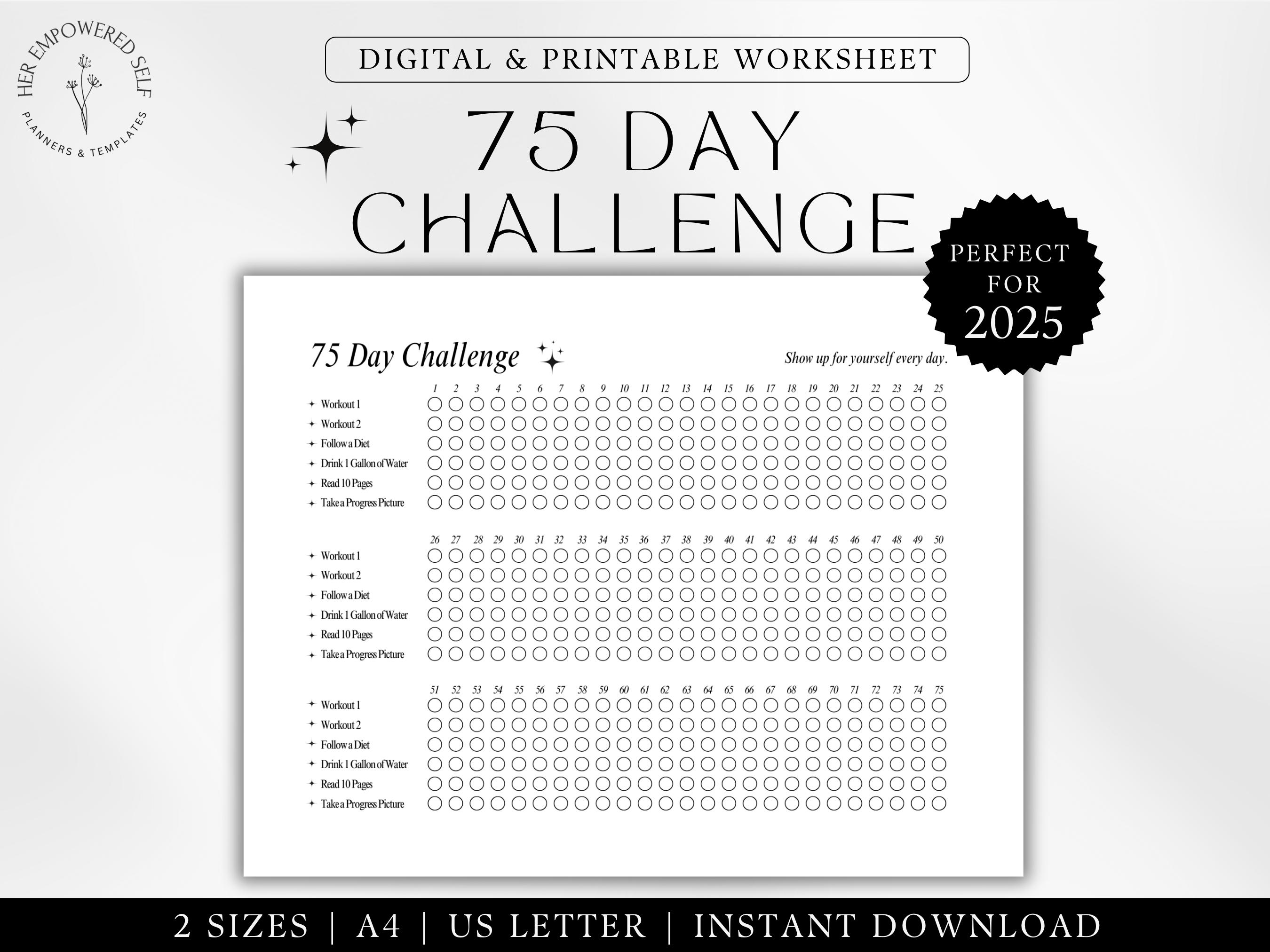 75 Day Challenge Printable PDF Aesthetic Minimalist 75-day Fitness ...