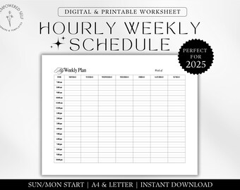 Hourly Weekly Planner 2026 Aesthetic Hourly Weekly Schedule Template Daily Weekly Planner Week At A Glance Agenda A4 US Letter Fillable PDF