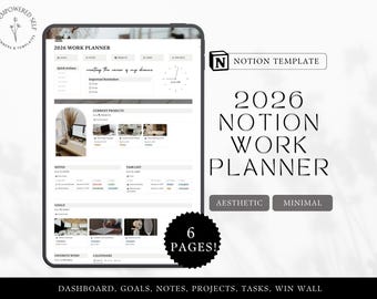 2026 Notion Work Template Work Planner Project Management Aesthetic Notion Template Career Notion Dashboard Goal Planner Task Manager