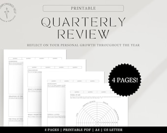 Quarterly Review - Guided Reflection Prompts - A4 US Letter Printable - Quarter Goals Reflection - 90-Day Goal Planner - Personal Growth