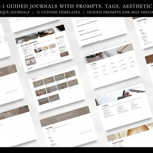 10 in 1 guided journals with prompts, tags, aesthetic design, unique journals, custom templates, journal prompts for self discovert