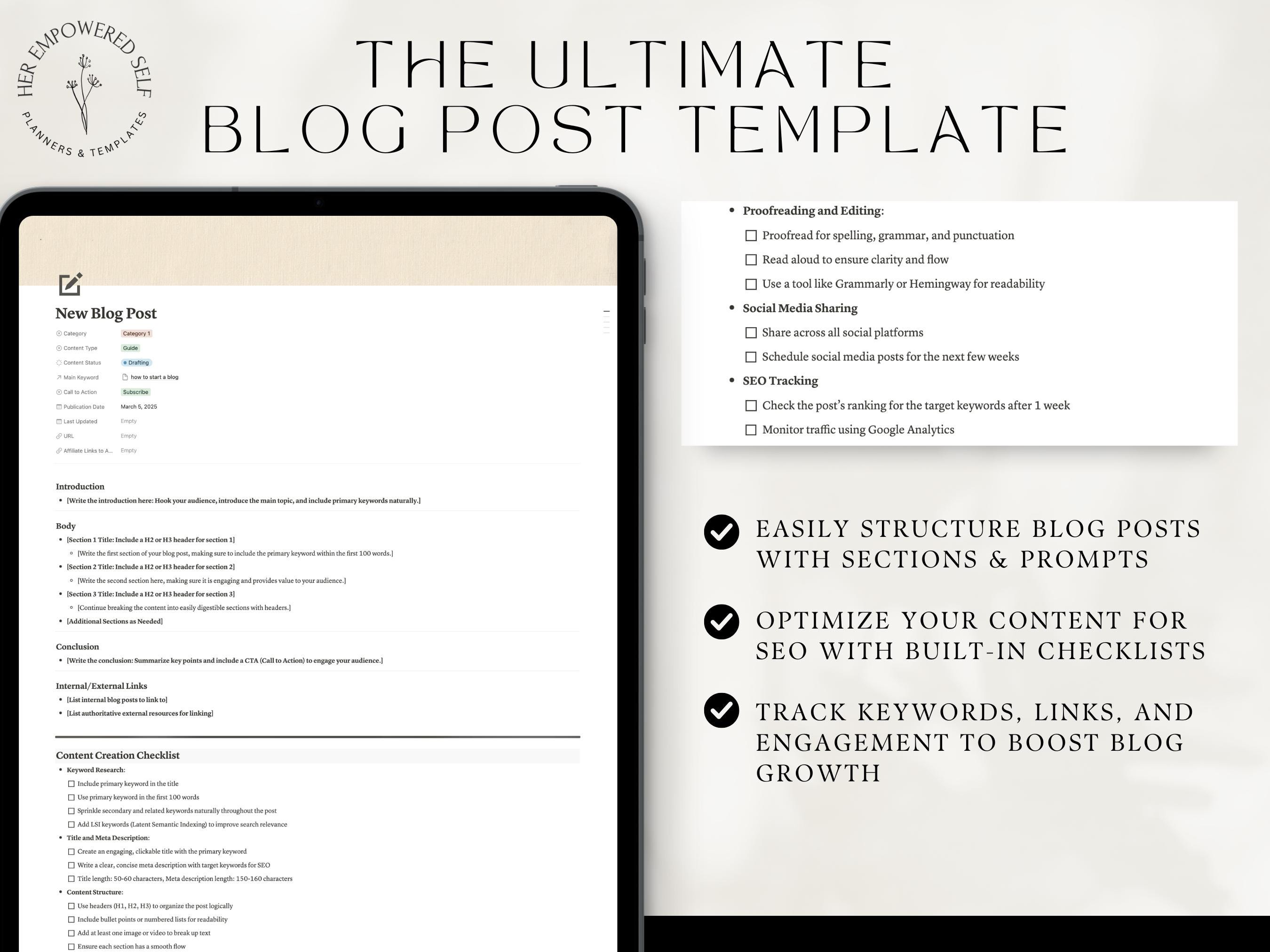 Blog Planner Notion Template Aesthetic Blogger Content Calendar Blog ...
