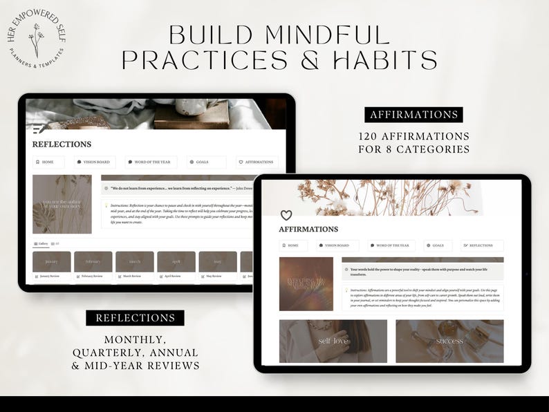 build mindful practices and habits, do regular reflections, 120 affirmations in 8 life categories