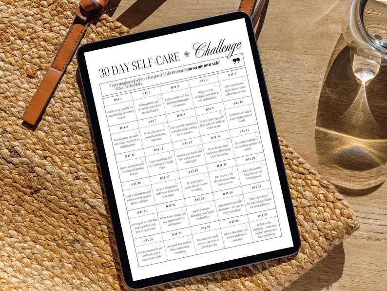 30 day self care challenge tablet mock up