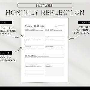 Monthly Reflection, Word of the month, Personal Check-in, highlights, printable pdf