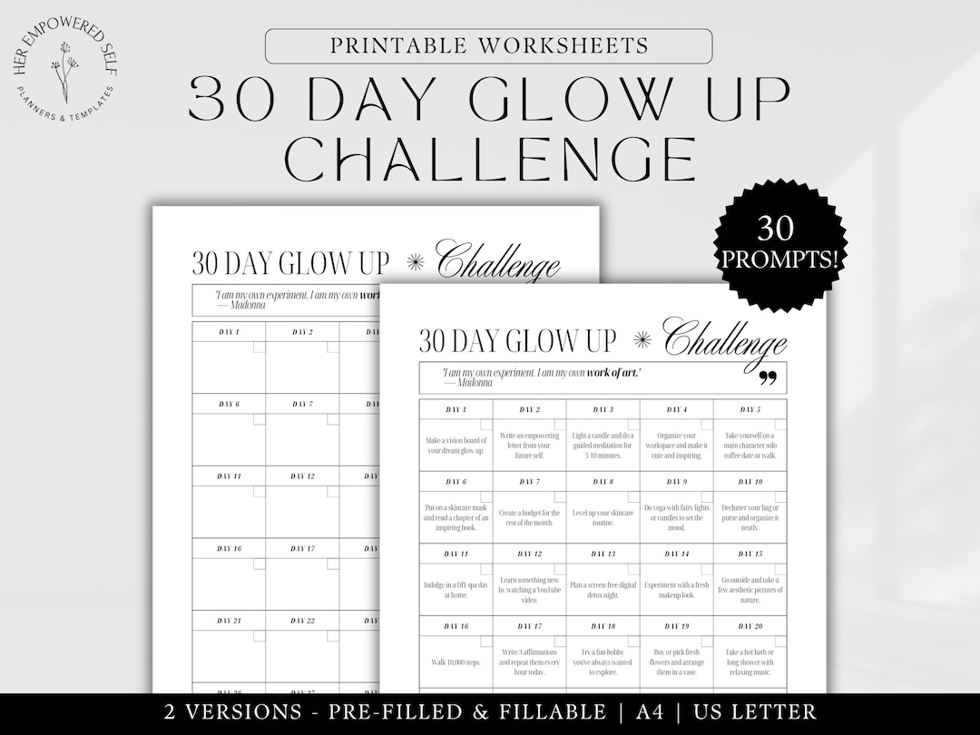 30 Day Glow up Challenge Printable Self Care Habit Tracker Printable ...