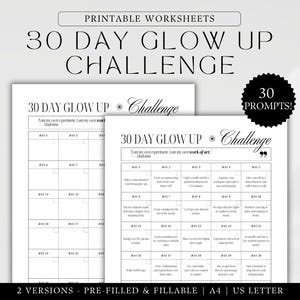 30 Day Glow Up Challenge Printable Self Care Habit Tracker Printable Planner 30-Day Challenge Self Care Journal That Girl Fillable PDF