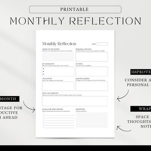 Monthly reflection, monthly review, personal growth, monthly journal, personal growth worksheets