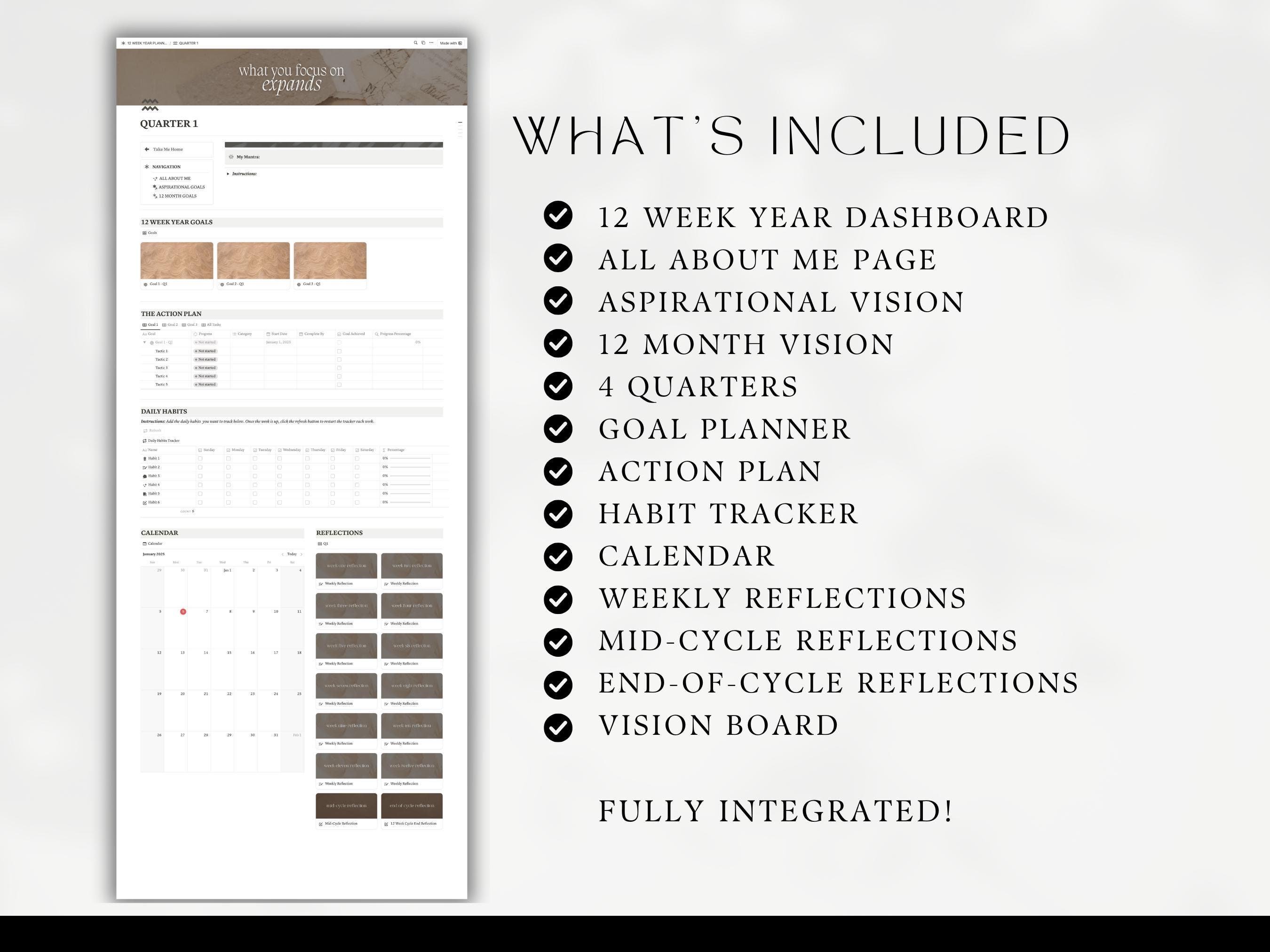 12 Week Year Planner Notion Template 2026 Goals Dashboard Aesthetic ...